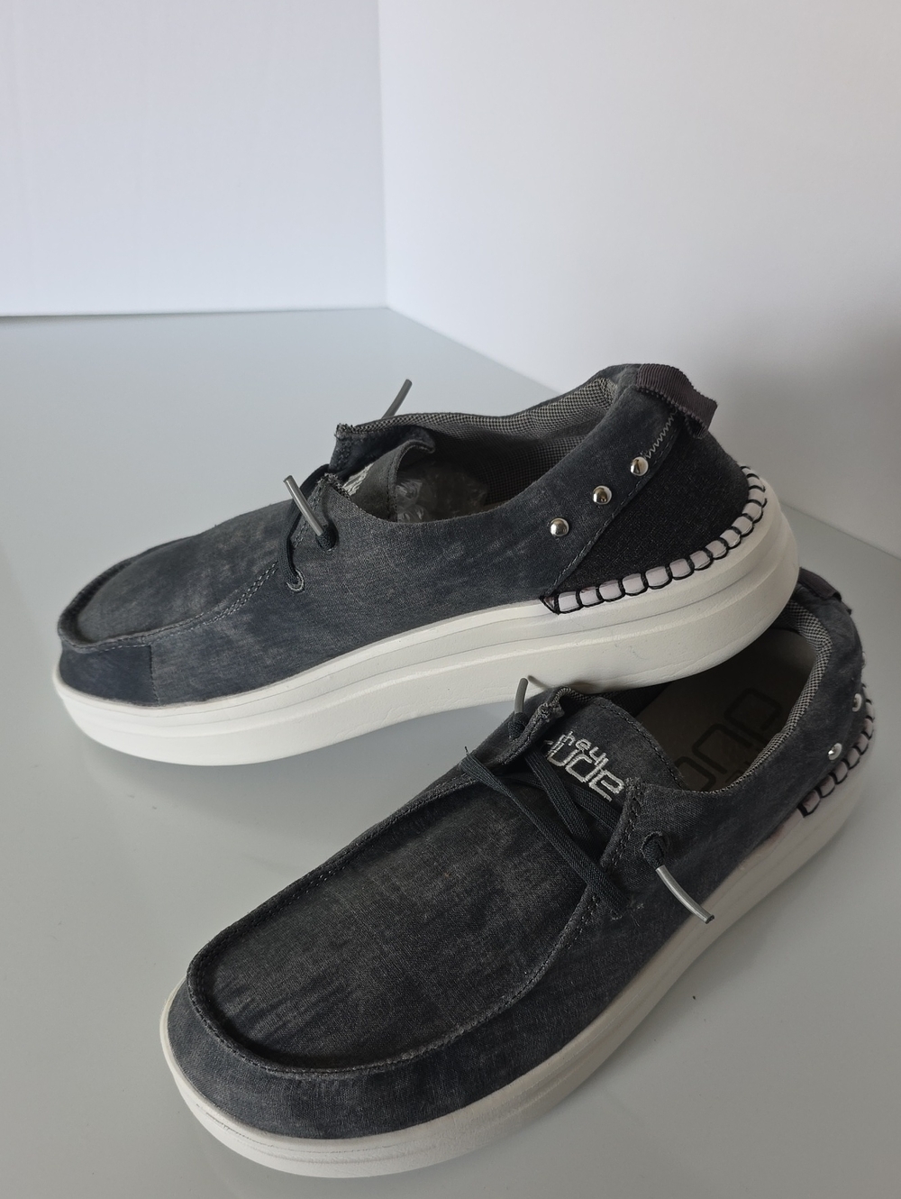 Women's Washed Charcoal Slip-On Loafers with White Platform